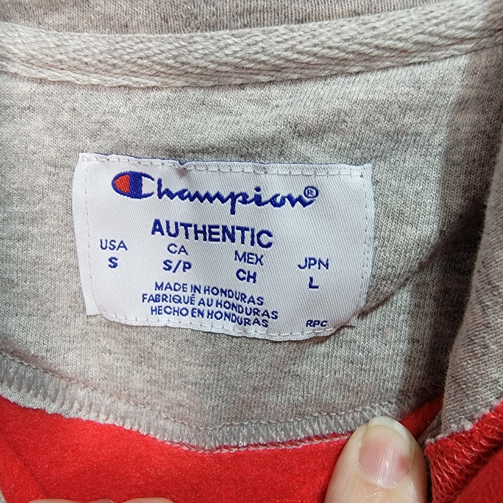 Champion Red Sweatshirt Fleece Jacket Powerblend Full Zip Hooded Logo Size Small - Picture 5 of 8